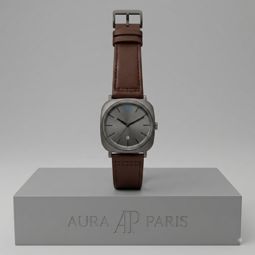 TOMI 084 Watch - Black / Dark Brown